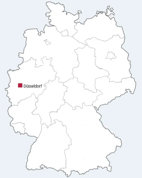Deutschlandkarte mit markiertem Standort Düsseldorf